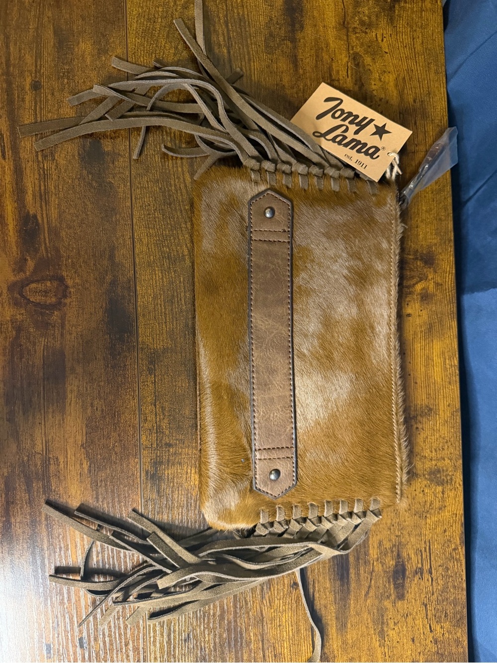 Tony Lama Brown Hair-On Hide Fringe Wristlet Clutch